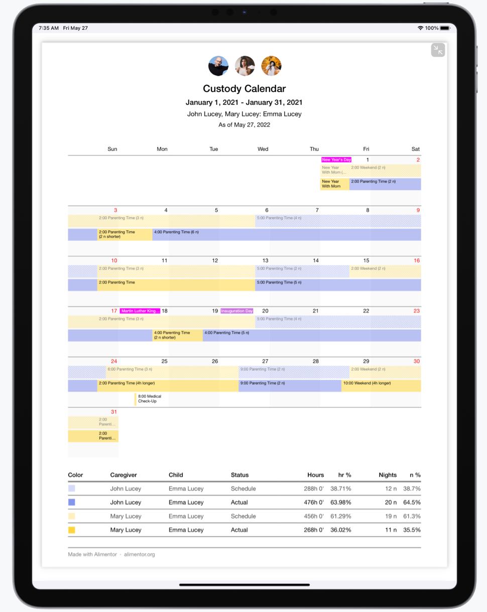 Child Custody Schedule Calendar App